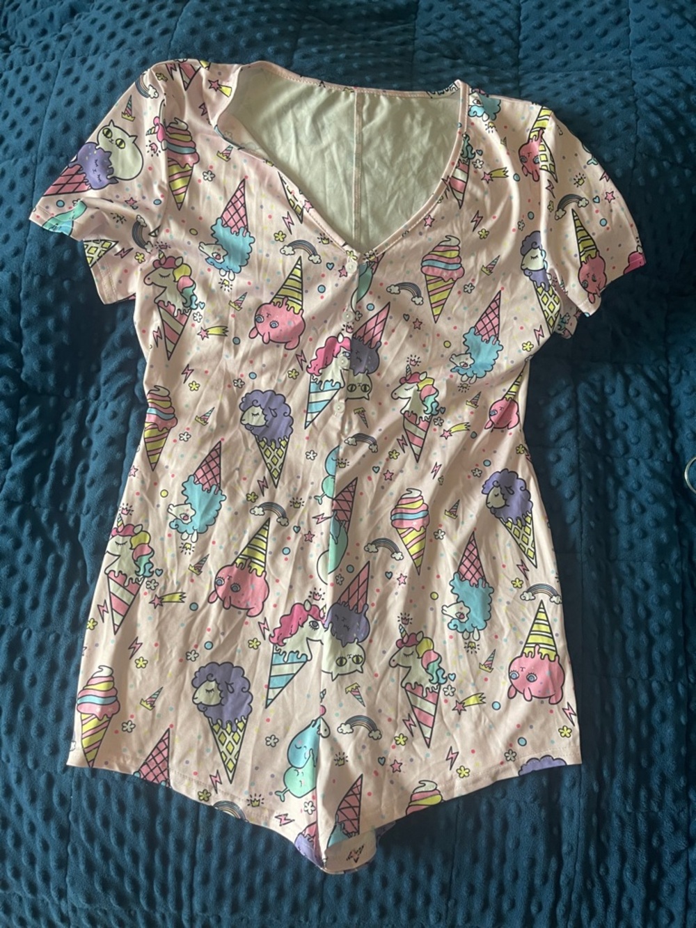 SHEIN Pink Pastel Ice Cream & Cloud Print Romper